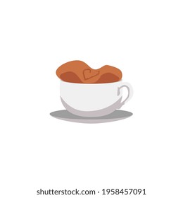 Coffee cup with big foam art cap - cafe cappuccino drink with heart drawing on froth isolated on white background. Cartoon vector illustration of hot beverage