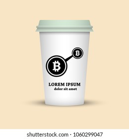 coffee cup with bitcoin emblem in black and white