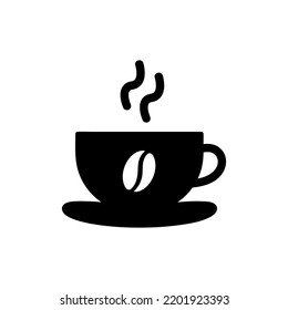 icono del vector negro de la taza de café, café caliente, señal de grano