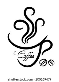 Coffee cup black on white background, illustration