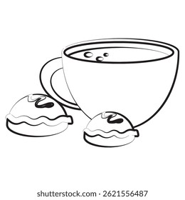 coffee cup in black outline style, vector illustration.
