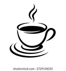 copo de café silhueta preta, caneca de café ícone de vapor, vetor de bebida de café expresso quente