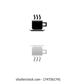 Coffee cup. Black symbol on white background. Simple illustration. Flat Vector Icon. Mirror Reflection Shadow. 