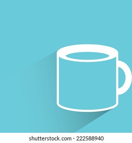 coffee cup in blue background, flat and shadow design