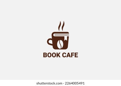 Coffee Cup With Book Concept. Book Cafe Logo Template Concept. Coffee Shop.