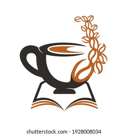 Coffee cup with book concept. Coffee cup logo design combined with book.