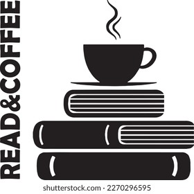 Coffee cup and book logo design; coffee and reading