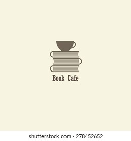 Coffee cup with books logo vector.