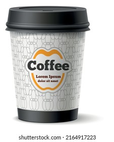 Coffee cup with brand label mockup. Realistic cafe container