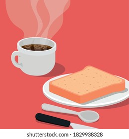 taza de café con pan y cubertería diseño de cafeína de bebida desayuno y bebida tema Vector ilustración