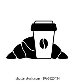 Coffee cup and bread vector illustration of black and white lines