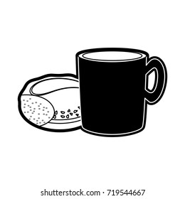 coffee cup  and bread  vector illustration