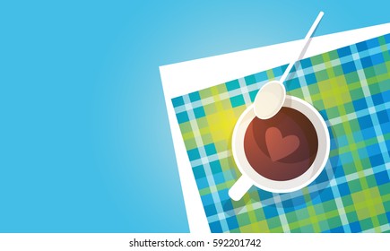 Coffee Cup Break Breakfast Drink Beverage Top View Flat Vector Illustration