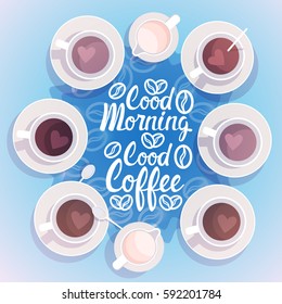 Coffee Cup Break Breakfast Drink Beverage Top View Flat Vector Illustration