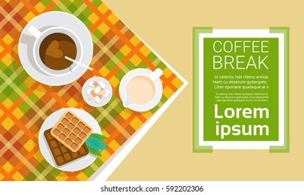 Coffee Cup Break Breakfast Drink Beverage Top View Flat Vector Illustration