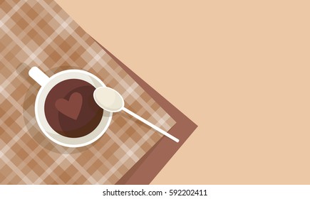 Coffee Cup Break Breakfast Drink Beverage Top View Flat Vector Illustration
