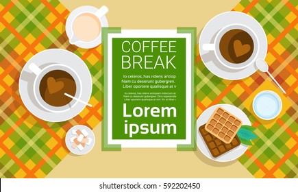 Coffee Cup Break Breakfast Drink Beverage Top View Flat Vector Illustration