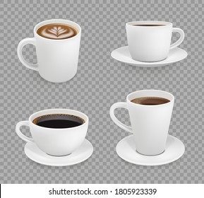 Coffee cup. Breakfast hot drinks espresso cappuccino with foam cup vector realistic