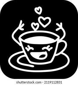 Coffee cup for a breakfast in the morning. Hot drink in a mug. Cup of tea. Hand draw for cafe, coffee or tea menu or logo design. Silhouette white on black vector illustration. 