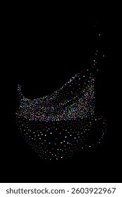 Coffee cup breaking into colorful particles, created from circular dots. Perfect for abstract designs, adds creativity and innovation to visual projects, symbolizing transformation and uniqueness. 