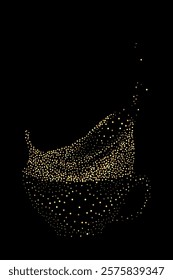 Coffee cup breaking into gold particles, created from circular dots. Perfect for abstract designs, adds creativity and innovation to visual projects, symbolizing transformation and uniqueness. 