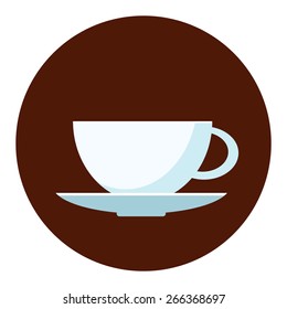 Coffee cup, brown background, icon flat. Vector. Element for design