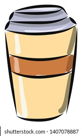 A coffee cup brown in color with blue lid for instant coffee, vector, color drawing or illustration. 