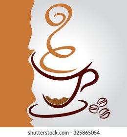 Coffee cup brown on white background, illustration