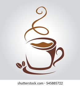 Coffee cup brown on white background, illustration