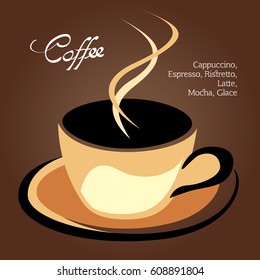 Coffee cup brown on white background, illustration