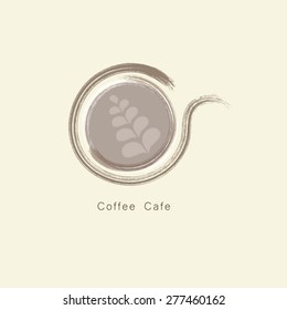 Coffee cup brush outline top view logo vector.