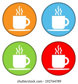 Coffee cup buttons set on white background.