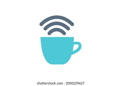 Coffee cup Cafe with free wifi Logo design vector Linear style
