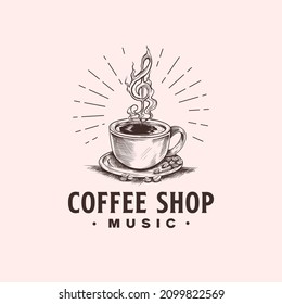 The Coffee cup cafe music vintage logo design template inspiration