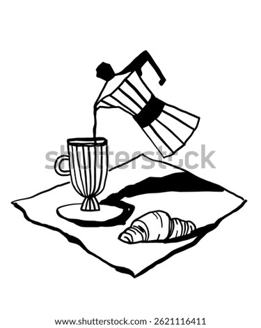 Coffee cup cafe poster illustration branding vector illustration set. Drink promotion beverage banner flyer menu collection in simple doodle sketchy whimsical retro style.