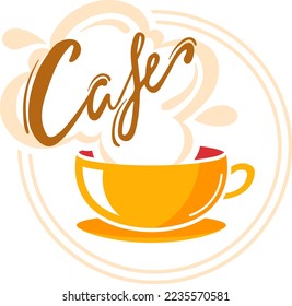 Coffee cup with cafe steam sign icon design, vector illustration. Hot brown drink in mug, restaurant symbol graphic banner.