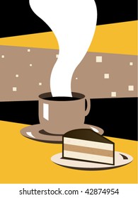 Coffee cup and cake, vector illustration.