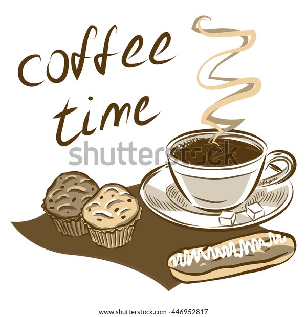 Coffee Cup Cakes Hand Drawn Vector Stock Vector (Royalty Free ...