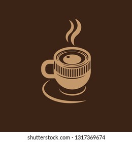 coffee cup and camera lens vector symbol