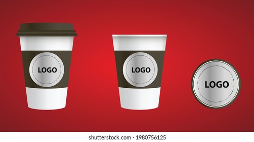 Coffee Cup with cap - Mockup template for Cafe, Restaurant brand identity design. White cardboard Coffee Cup Mockup with black label and logo. 