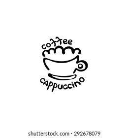 Coffee cup. Cappuccino. Espresso. Popular types of coffee. Logo. Schematic representation of coffee cup, hand drawn.