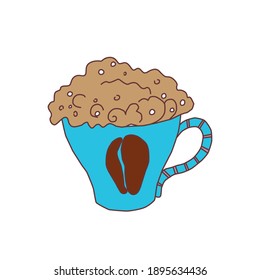 Coffee Cup of cappuccino with high foam, isolated on a white background. Vector illustration of a hot drink for decorating cafes, bars, menus.