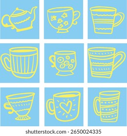 Coffee cup Cappuccino Linear drawing ink	

