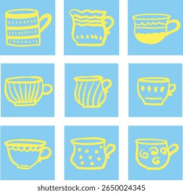 Taza de café Cappuccino Tinta de dibujo lineal	

