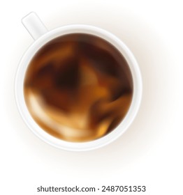Coffee cup with cappuccino. Top view. Vector isolated design element.