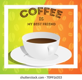 Coffee cup card image on bright mixed background with text