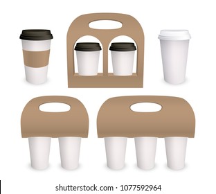 Coffee cup carton paper pack holder mockup vector 3D isolated models set for coffee takeaway