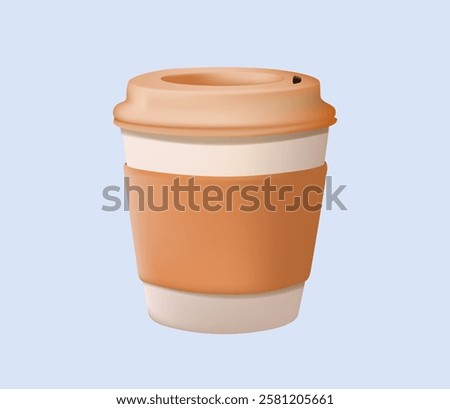 Coffee cup cartoon 3D illustration. Paper cup with coffee, vector icon. Paper cup mockup. Coffee to go, delicious hot drink, cappuccino, americano, espresso, filter. Vector illustration