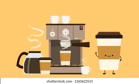 Coffee cup cartoon. character design. coffee maker.