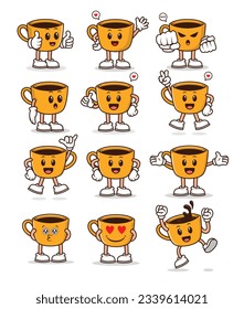 coffee cup cartoon character set, collection of coffee cartoon character